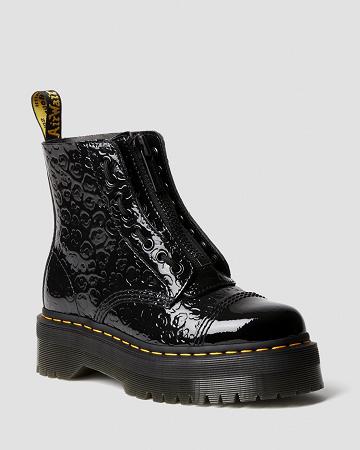 Black / Leopard Women's Dr Martens Sinclair Leopard Emboss Patent Leather Platform Boots | CA 255KOR